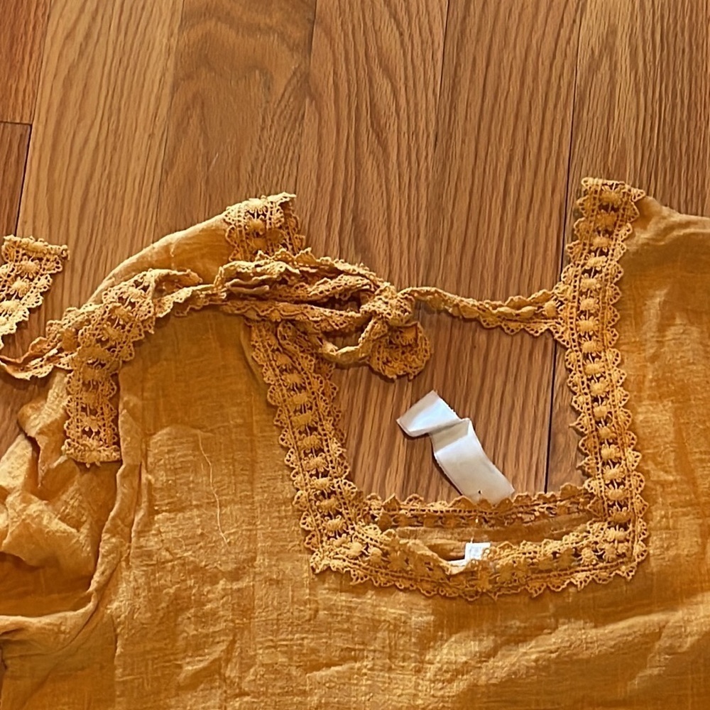 ODDY Mustard Yellow Boho Tie-Back Peasant Top - Picture 4 of 4